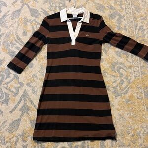 Lacoste Black and Brown Striped Long Sleeve Dress
